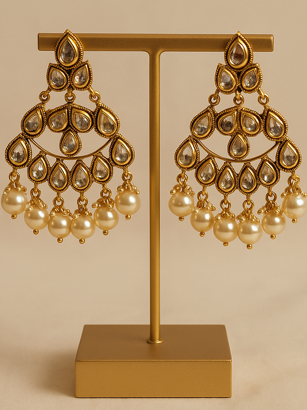 Noor Kundan & Pearl Chandbali Earrings
