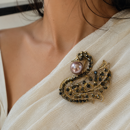 Noir Swan Pearl Brooch