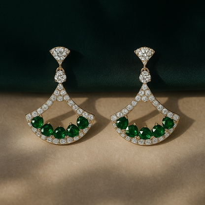 Emerald & Diamond Fan Earrings