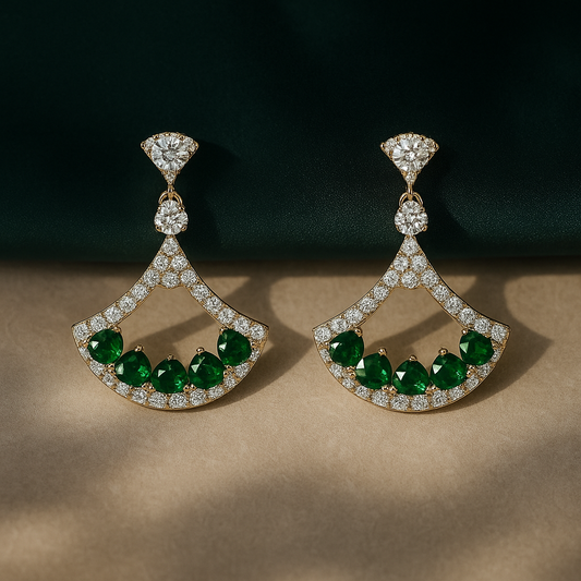 Emerald & Diamond Fan Earrings