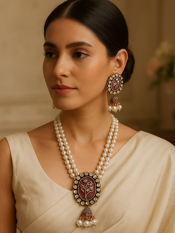 Gulnaz Meenakari Pearl Necklace Set