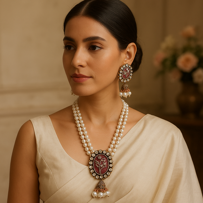 Gulnaz Meenakari Pearl Necklace Set