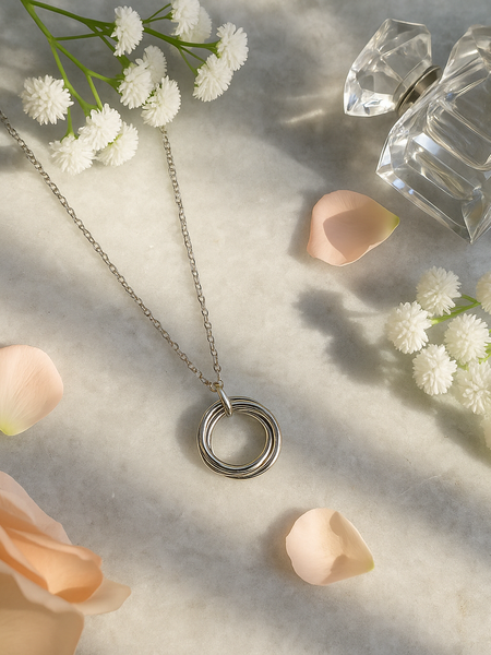 Silver Interlocking Rings Pendant Necklace