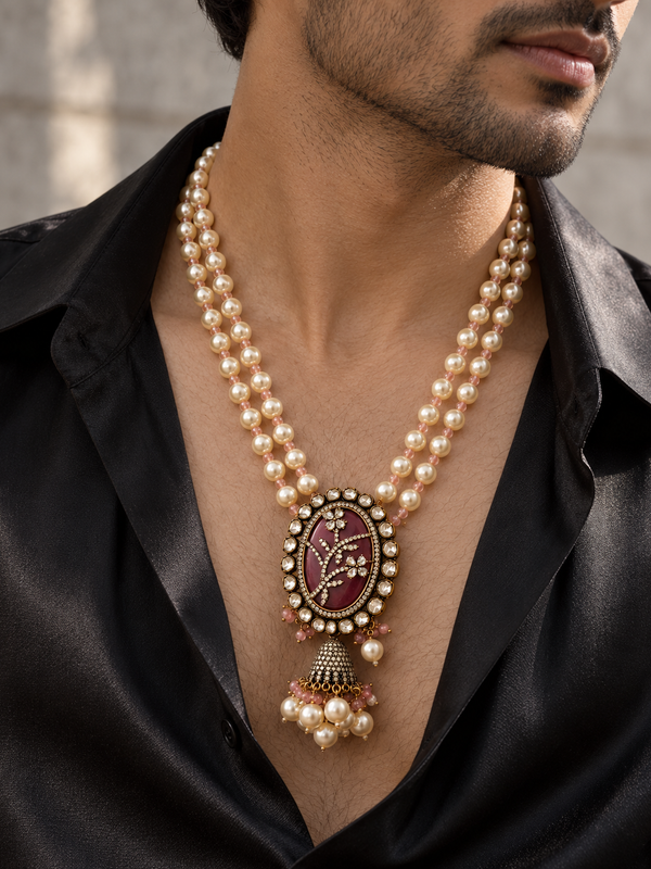 Gulbahar Pearl & Kundan Gold-Plated Men's Statement Necklace