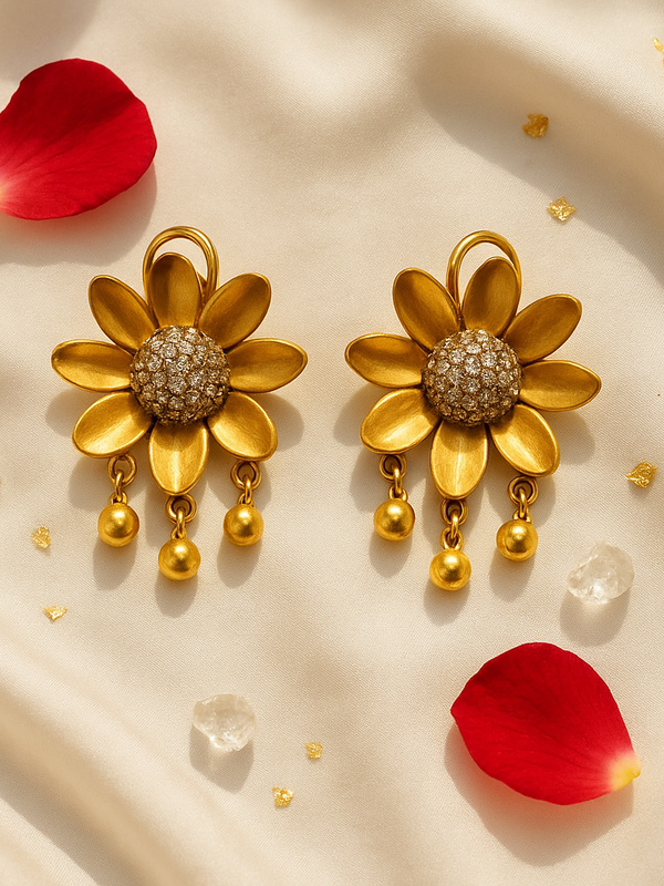Golden Bloom & Ruby Drop Necklace Set