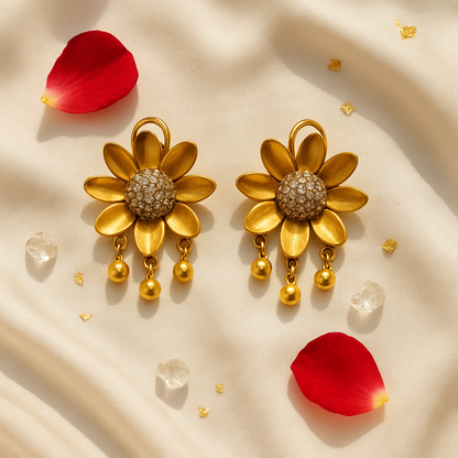 Golden Bloom & Ruby Drop Necklace Set