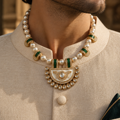 Abeer Pearl & Emerald Men’s Festive Necklace