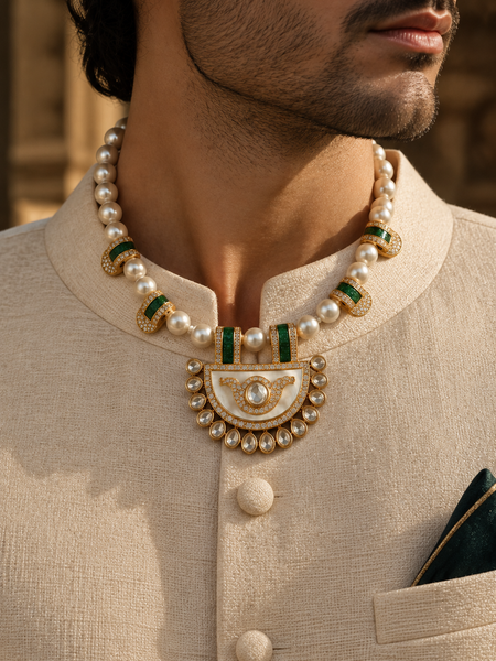 Abeer Pearl & Emerald Men’s Festive Necklace