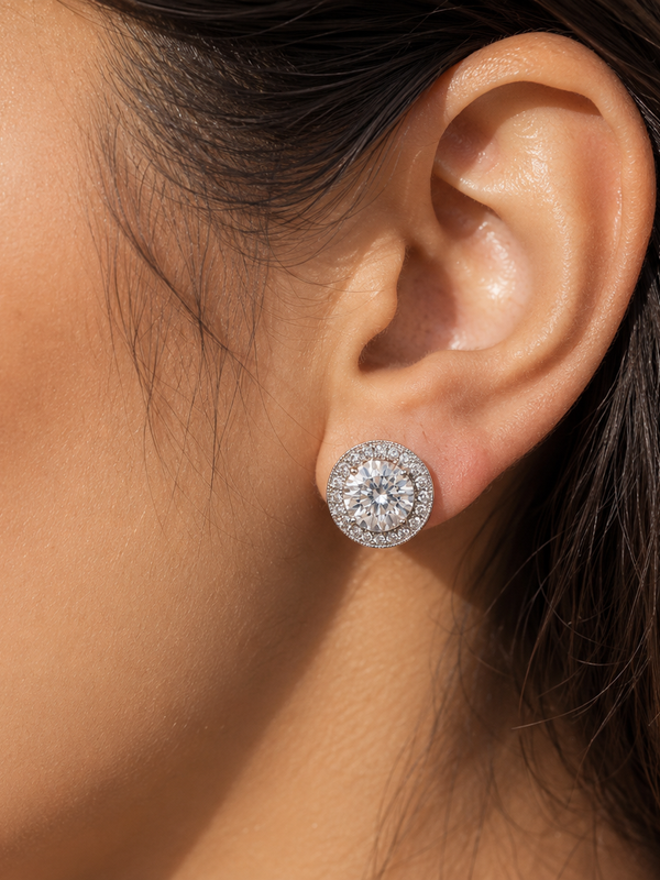 Halo Solitaire Stud Earrings