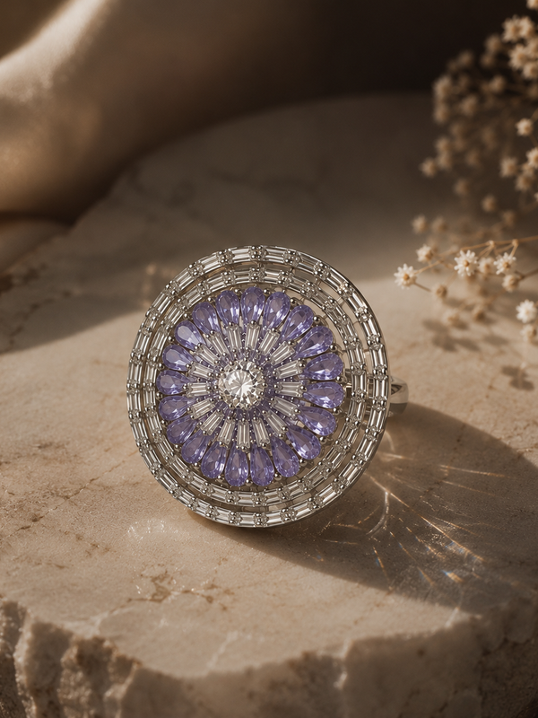 Amethyst Halo Statement Ring