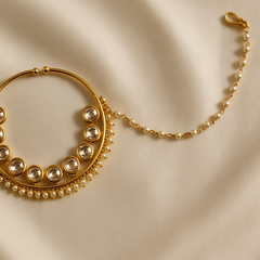 Kundan & Pearl Bridal Nath with Chain