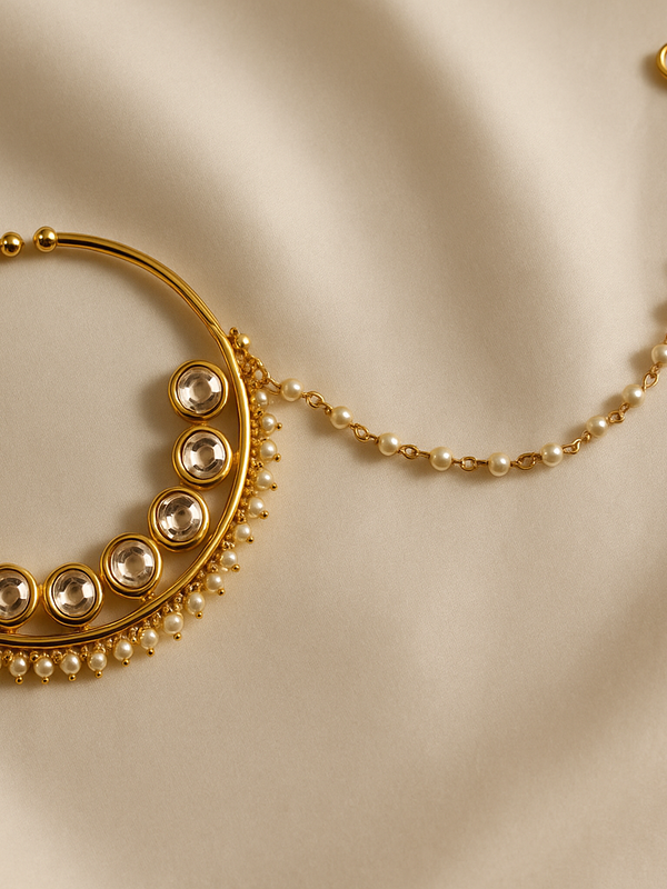 Kundan & Pearl Bridal Nath with Chain