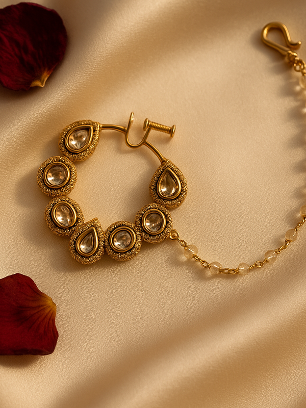 Statement Kundan Bridal Nath with Chain
