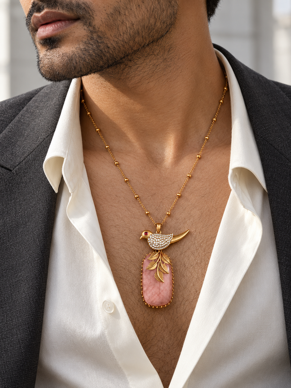 Gulabi Parinda Pink Stone & Gold-Plated Men's Pendant Necklace