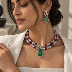 Meher Emerald & Ruby Statement Necklace Set