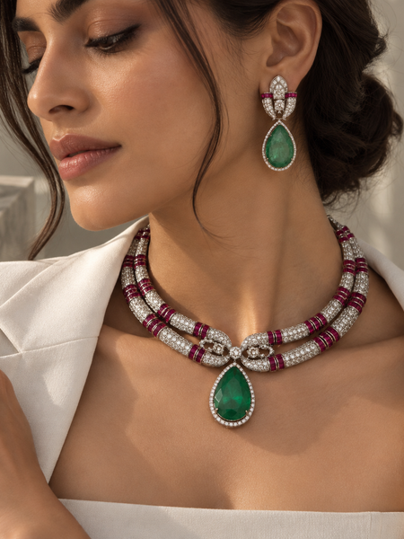 Meher Emerald & Ruby Statement Necklace Set