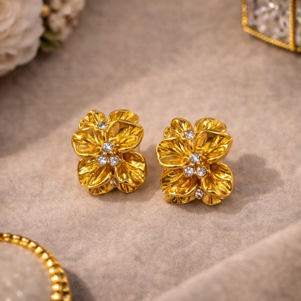 Golden Bloom Crystal Stud Earrings