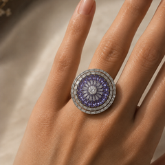 Amethyst Halo Statement Ring