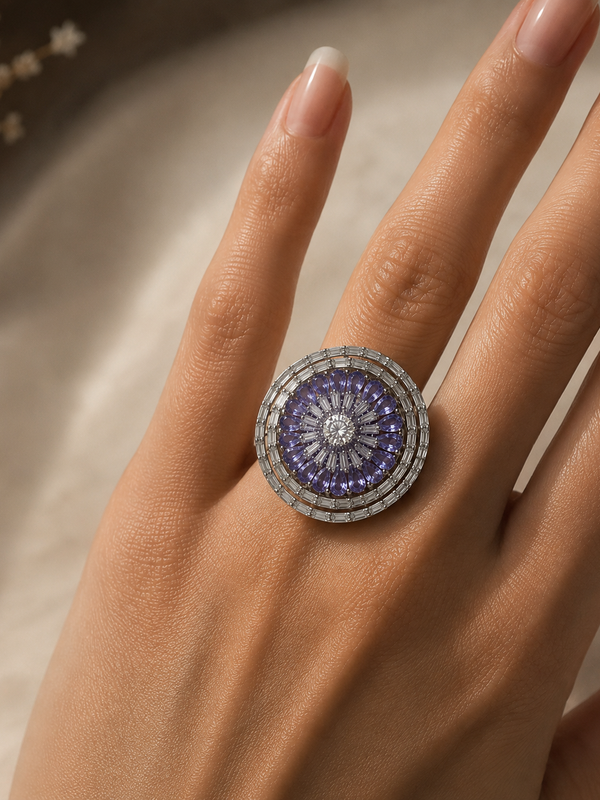 Amethyst Halo Statement Ring