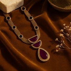 Regal Wine Stone Statement Necklace Set