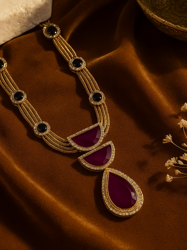 Regal Wine Stone Statement Necklace Set