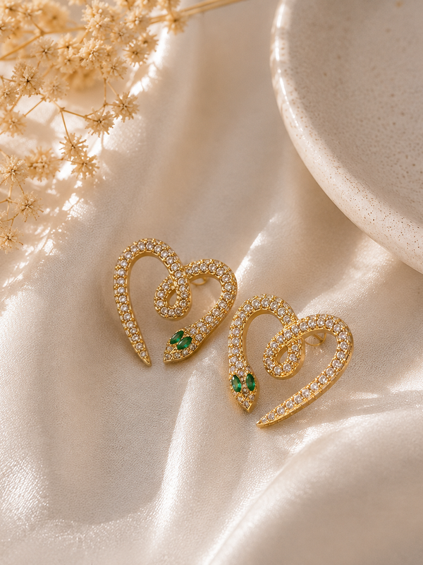 Serpentina Emerald Heart Earrings