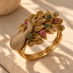 Mayur Pushpa Ruby Emerald Peacock Kada