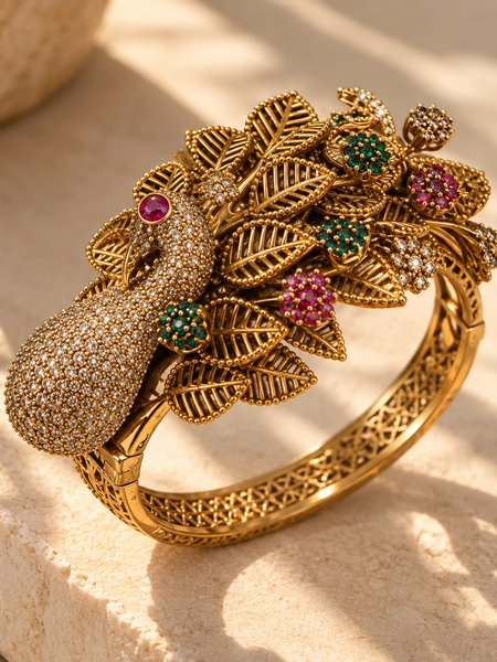 Mayur Pushpa Ruby Emerald Peacock Kada