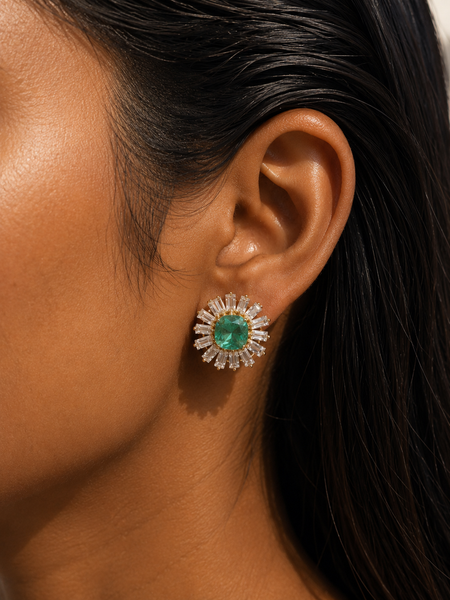 Emerald Sunburst Stud Earrings