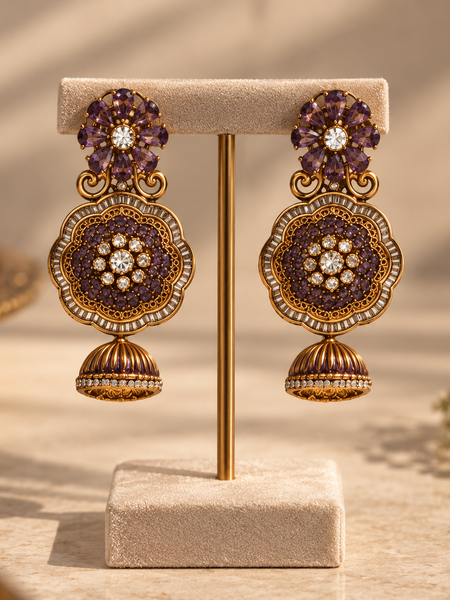 Meher Amethyst Floral Necklace & Jhumka Set