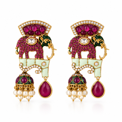 Gajraaj Emerald & Ruby Elephant Necklace Set