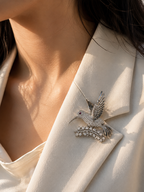 Crystal Hummingbird Brooch
