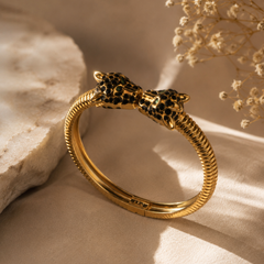 Twin Panther Gold Statement Bracelet
