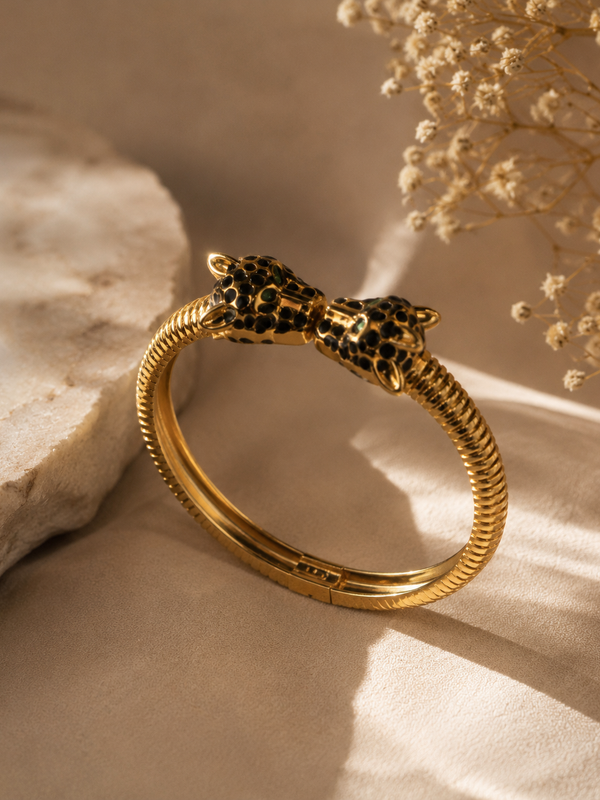 Twin Panther Gold Statement Bracelet