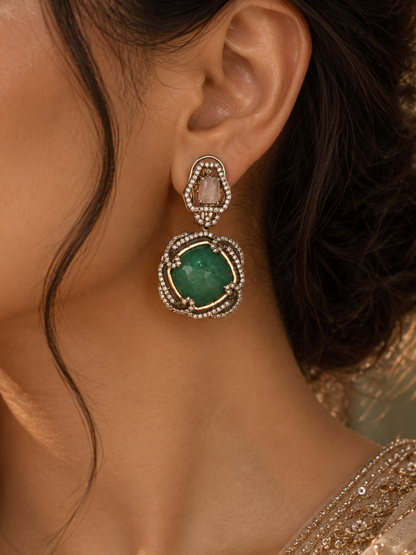 Zareen Emerald Polki Necklace & Earrings Set