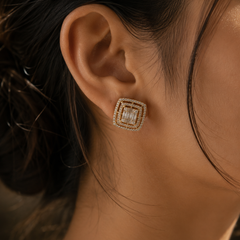 Regal Baguette Halo Stud Earrings