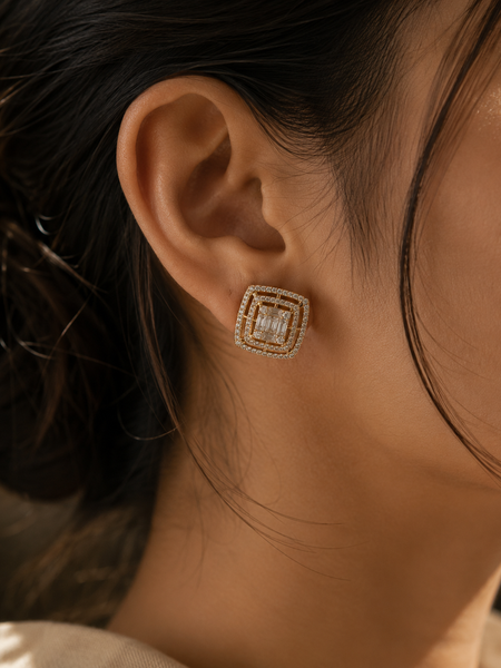 Regal Baguette Halo Stud Earrings