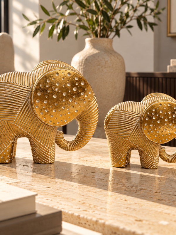 The Golden Bond – Elephant Duo Sculpture Set