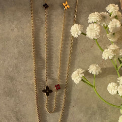 Gold Double Layer Floral Charm Necklace