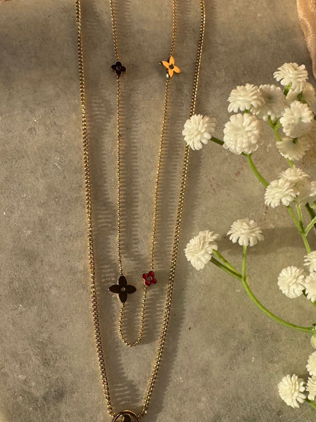 Gold Double Layer Floral Charm Necklace