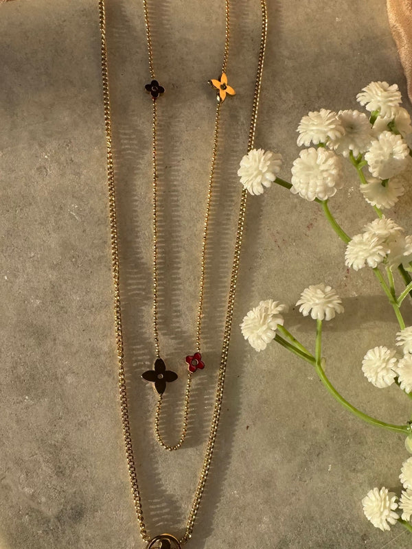 Gold Double Layer Floral Charm Necklace