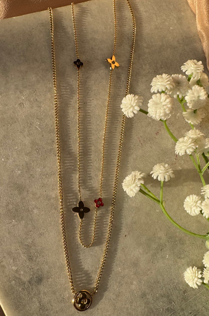 Gold Double Layer Floral Charm Necklace