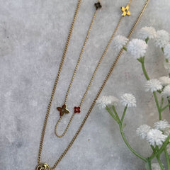 Gold Double Layer Floral Charm Necklace