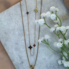 Gold Double Layer Floral Charm Necklace