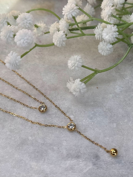 Gold Two-Layer Chain with Accent Stones & Dangling Charm