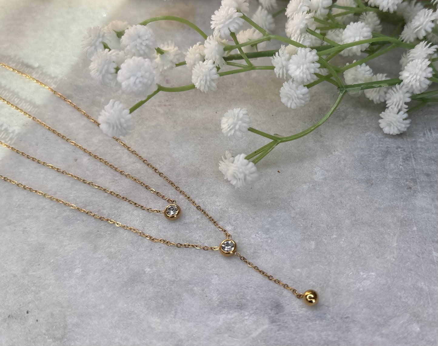 Gold Two-Layer Chain with Accent Stones & Dangling Charm