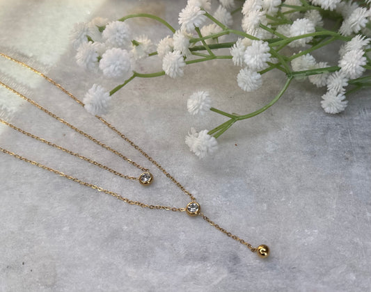 Gold Two-Layer Chain with Accent Stones & Dangling Charm