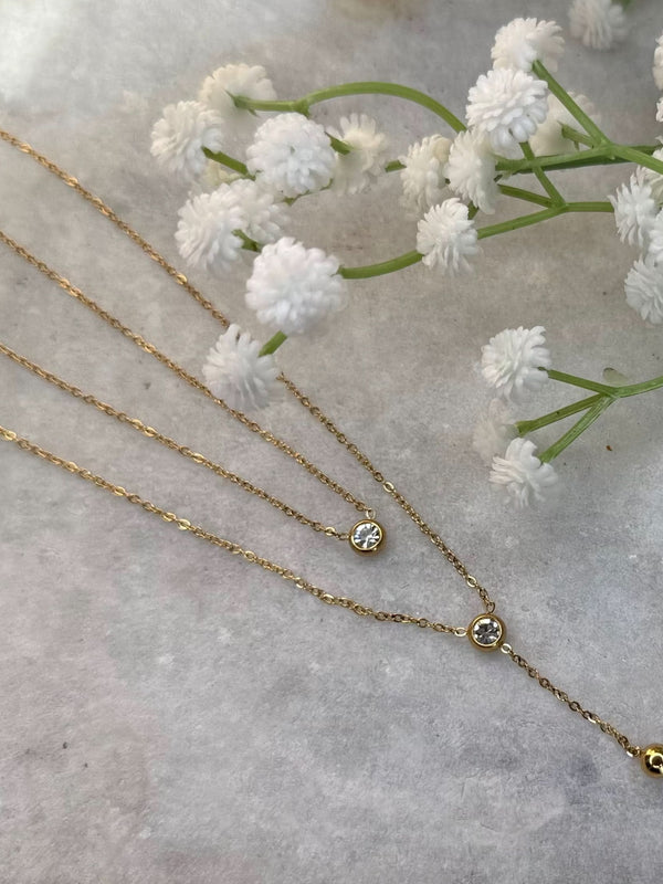 Gold Two-Layer Chain with Accent Stones & Dangling Charm