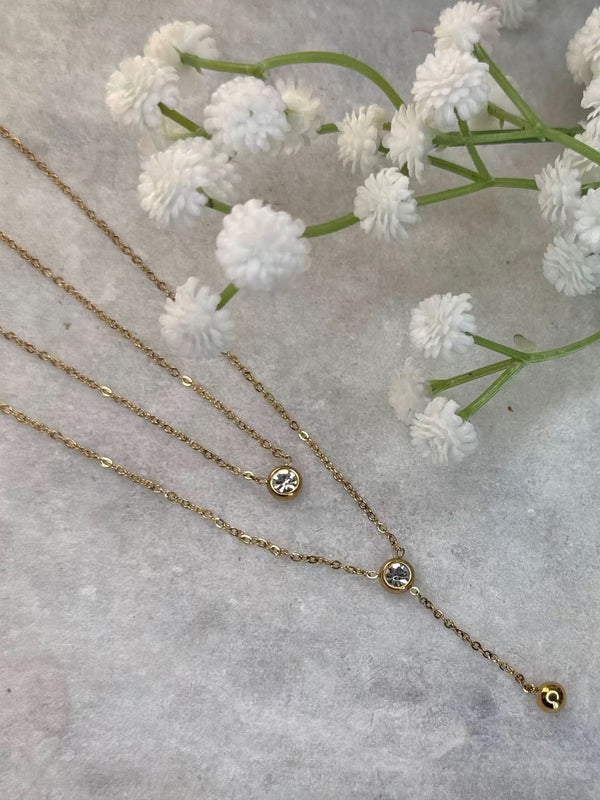 Gold Two-Layer Chain with Accent Stones & Dangling Charm