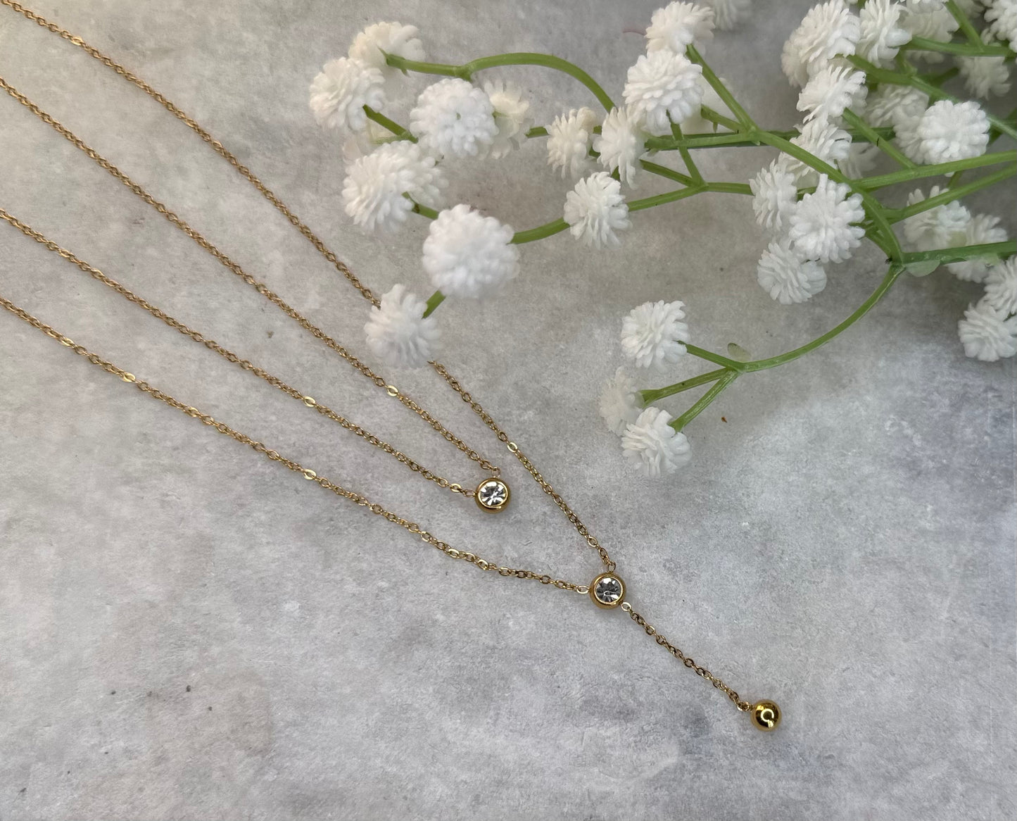 Gold Two-Layer Chain with Accent Stones & Dangling Charm